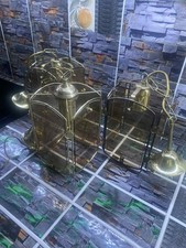 Lot de 3 suspensions vintage en laiton et verre fumé – années 70/80 