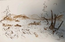 Pierre Millous, Dessin À L'encre, Paysage