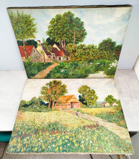 Yves Brun 1934 Lot 2 TABLEAUX HUILE SUR TOILE Nature Paysage Maisons Campagne B6