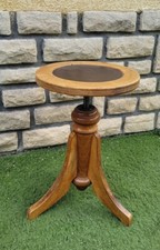 Magnifique Tabouret de Piano en Bois Cuir Hauteur Réglable Siège Ancien Antique