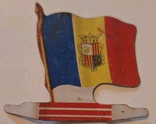 ANDORRE DRAPEAU TOLE LITHO VINTAGE AMERICORAMA L'ALSACIENNE 1960