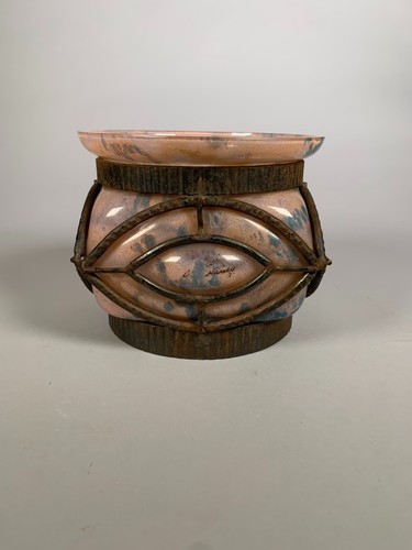 Vase verre fer forgé - verre,