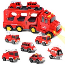 Camion Pompier, 7 en 1 Véhicule Pompier, avec Petite Voiture Enfant et Tatoua...