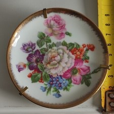 mini Assiette Vintage Porcelaine Limoges Jammet Seignolles Déco rose Or +support