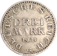 ALLEMAGNE République de Weimar, 3 MARK 1924 G. TTB.  