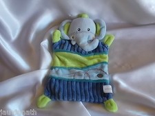 Doudou plat éléphant bleu et