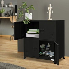 Armoire de classement bureau noir 75x40x80,5cm en acier 2 compartiments 4 portes
