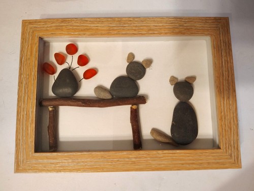 Handmade rock pebble - rock, framed