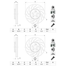 2X DISQUES DE FREIN BOSCH Ø360MM AVANT ADAPTÉS POUR MERCEDES-BENZ CLASSE C CLS