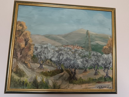 Peinture huile oliviers - peinture, à
