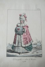 LITHO COULEUR COSTUME PORTRAIT FEMME MODE EPOQUE MARIE ANTOINETTE HIVER 1830 a
