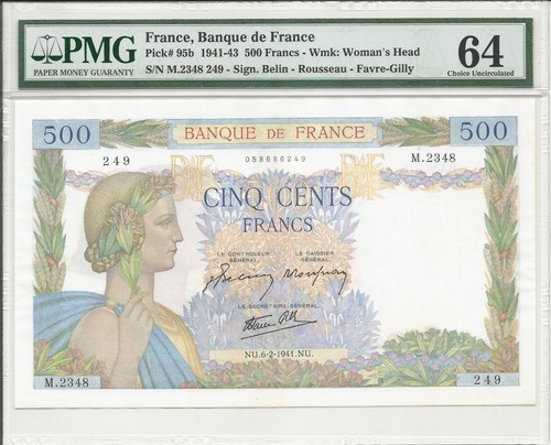 France p95b 500 franc - 1941, pmg