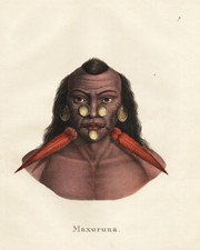 Maxuruna Brésil Costumes Tracht Lithographie Brodtmann 1824