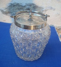 V69 TB Seau Biscuit Verre Cristal Taillé Diamant Métal Argenté Ancien