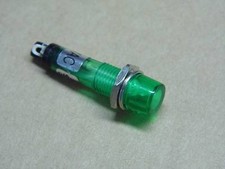 Lot x4: voyant vert 220Vac,longueur 34mm,sortie cosses à souder,Ø Perçage 7 mm