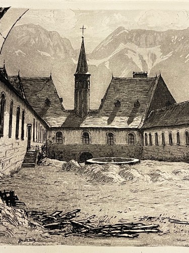 Grande gravure signée village