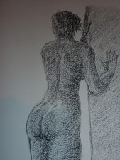 dessin érotique  original pin up nue  de dos signé  Claude Pierre