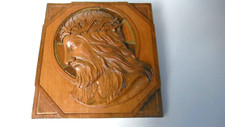 cadre bas relief christ sculpté bois signée g.krumb