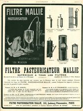Publicité ancienne filtre pasteurisateur Mallié1908 issue de magazine
