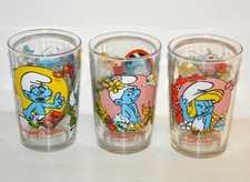 Lot 3 anciens verres à moutarde SCHTROUMPF BD PEYO vintage Amora VMC 1996
