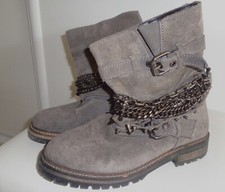 Bottines Boots motard rock cuir nubuck gris multiples chaines métal ZARA 38