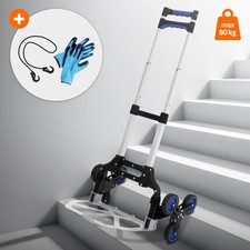 Diable à escalier pliable 6 roues en aluminium+gants et sangle de serrage 80 kg