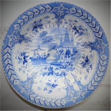 A.B.&G MODELE CHING TIEN GRAND SALADIER EN FAÏENCE DÉCOR ASIATIQUE 