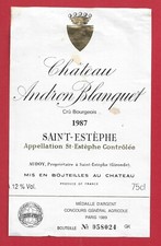 74/78 Etiquette Label SAINT ESTÈPHE CHATEAU ANDRON BLANQUET, Cru Bourgeois 1987