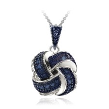 925 Argent Diamant Bleu Accent Amour Pendentif Noeud, 45.7cm