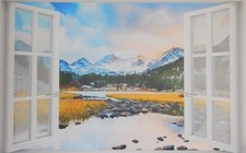 Tableau déstockage toile imprimé montagne à la fenêtre 50x80cm avec chassis - 72