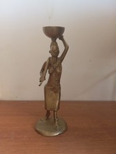 Statue Femme Africaine Bronze Art Tribal Afrique Porteuse d'Eau Tradition 
