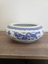 Porcelaine Blanc Bleu Decor Dragon Signé Antique Asian Art