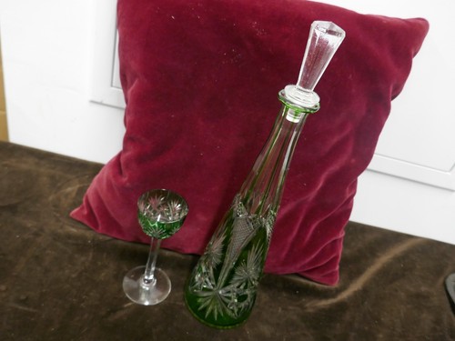 Carafe cristal taillé - cristal, verte,h