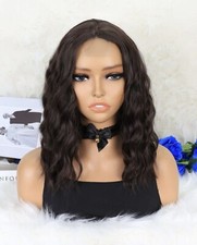 Perruque Synthétique Marron Foncé Indétectable Coupe Court Ondulé Femme Dentelle