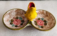 Ancien saleron décor oiseau  ceramique d'art italienne DERUTA