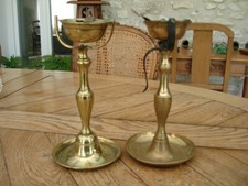 Lot de 2 LAMPES à HUILE de BATEAU, anciennes, en bon état d'usage, Hauteur 23 cm