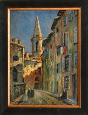 LUMINEUX IMPRESSIONNISTE 1920...UNE RUE ANIMÉ D'AVIGNON AVEC L’ÉGLISE ST-PIERRE