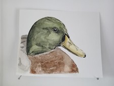 Canard colvert AQUARELLE ORIGINALE Portrait d'oiseau Peinture Sauvagine Etang