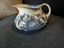 pichet pot ancien signé Sarreguemines U C  broc décor fleur bleu époq  anné 1900