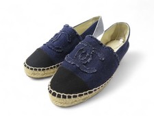 CHAUSSURES CHANEL ESPADRILLES LOGO CC G29762 38 EN DENIM BLEU FLAT SHOES 830€