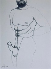 Dessin fusain homme nu painting nude gay art man drawing
