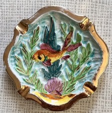 CENDRIER VIDE POCHE VINTAGE EN FAIENCE DE LAMARCHE A VALLAURIS D 12,5 cm POISSON
