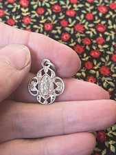 French medal ⅔” Sterling silver Pendant Antique Mary Lourdes Victorian Filigree