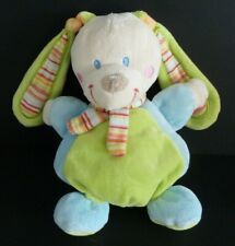 *. DOUDOU PELUCHE BOULE MOTS D'ENFANTS CHIEN LAPIN vert bleu rayé écharpe NEUF*