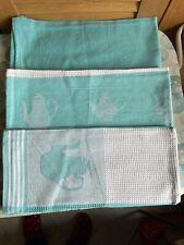 lot de  3 torchons de vaisselle en coton nid d'abeille linge ancien