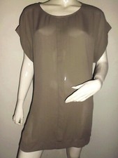 LEGERE LONGUE ET AMPLE BLOUSE FEMME H&M KAKI MANCHE COURTE TAILLE 36/38