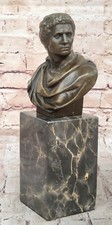 Sculpture En Bronze César Artisanale En Bust De Livre Avec Base En Marbre