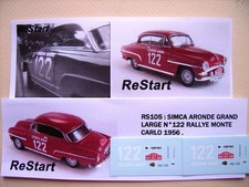 RS105 SIMCA ARONDE Gd Large n°122 Rallye Monte Carlo 1956 decal ReStart 1/43