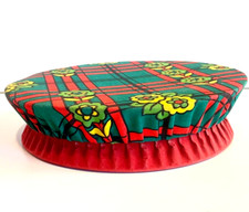 JOLIE BOITE RONDE EN CARTON RECOUVERT DE TISSU ET VELOURS - 1970's - VINTAGE