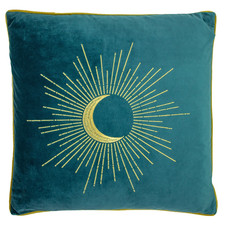 Housse de coussin CELESTE ECLIPSE LUNE SOLEIL 50 cm VELOURS ET BRODERIE